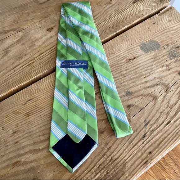 Tom James, executive collection, green, white and blue striped tie - Picture 2 of 2